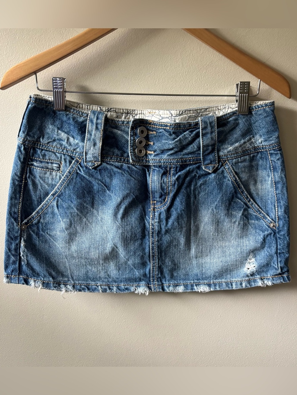 Hint Denim Distressed Mini Skirt